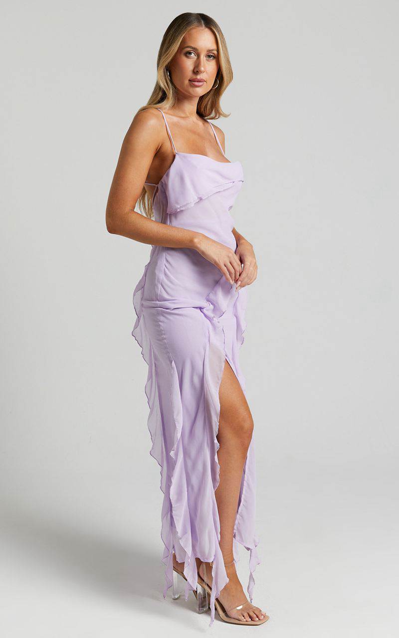 Showpo Connie Midi Dress- Ruffle Detail Dress Lilac | KIXOMN459