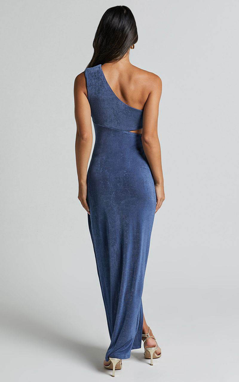 Showpo Cristle Midi Dress - One Shoulder Side Cut Out Thigh Split Dress Steel Blue | XRSKYM860