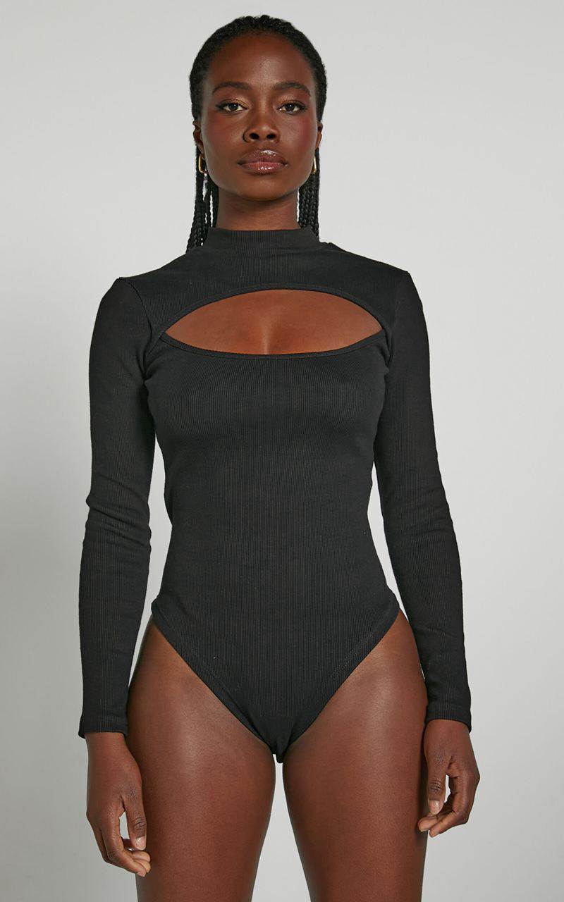 Showpo Cynlee Bodysuit - Cut Out Long Sleeve Bodysuit Black | FTYHNR621