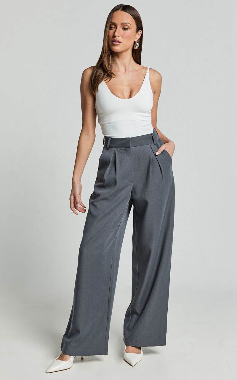 Showpo Daffy Pants - Elastic Back Waist Tailored Pant Grey | KHUBER964