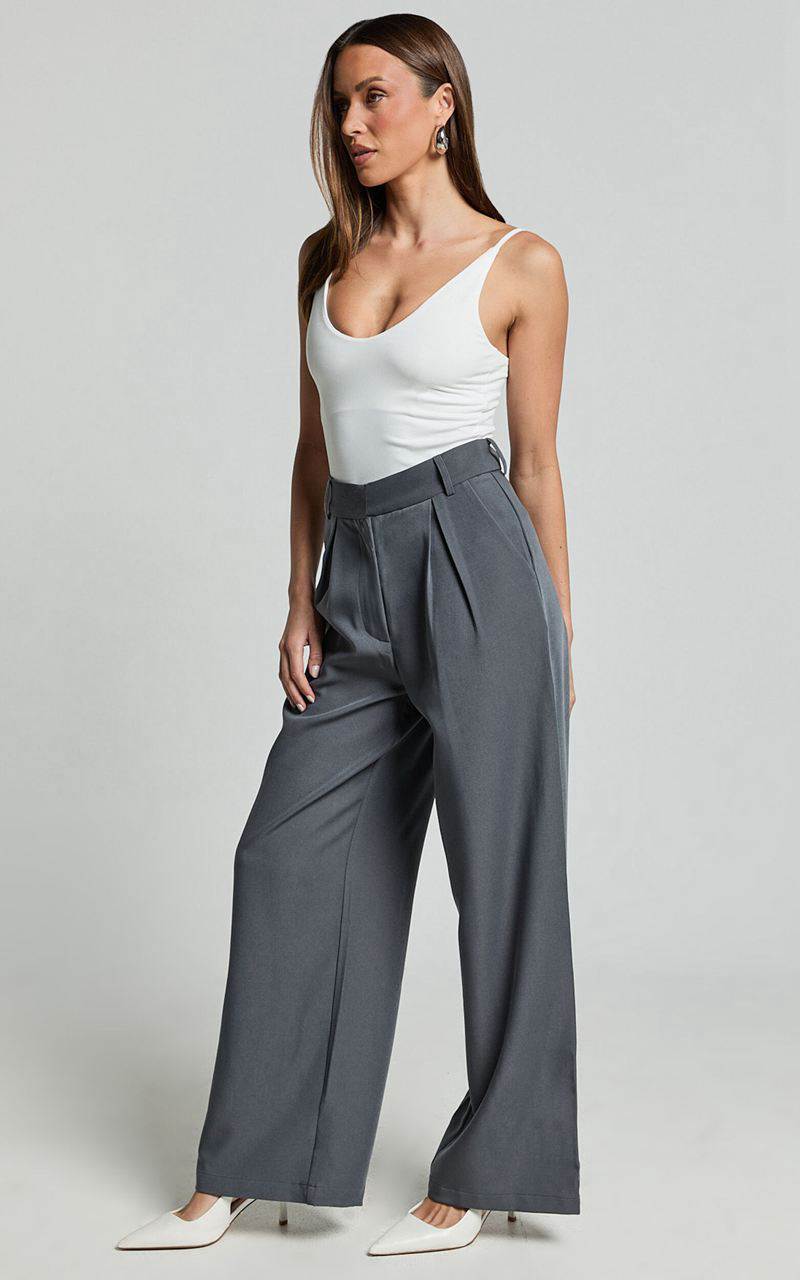 Showpo Daffy Pants - Elastic Back Waist Tailored Pant Grey | KHUBER964