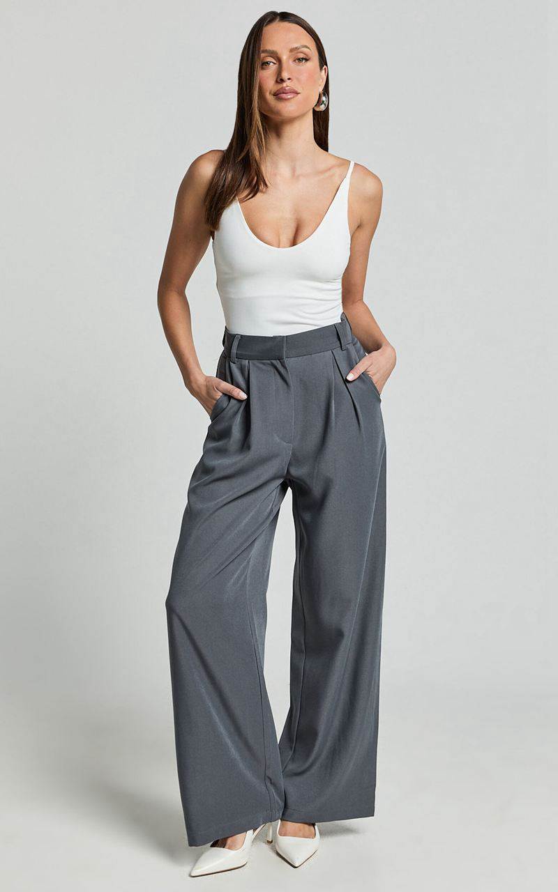 Showpo Daffy Pants - Elastic Back Waist Tailored Pant Grey | KHUBER964