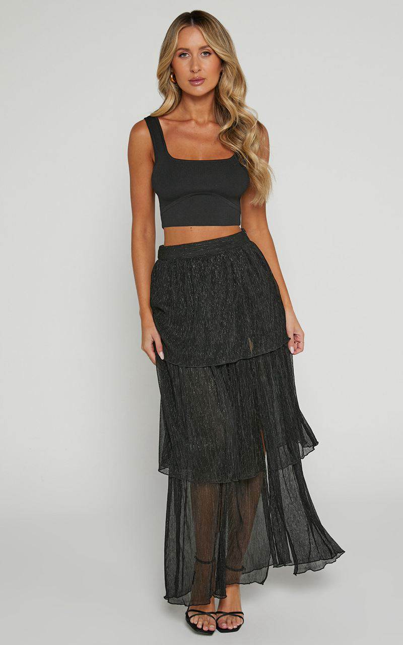 Showpo Daisy Maxi Skirt - High Waisted Thigh Split Skirt Black | XAJCER657