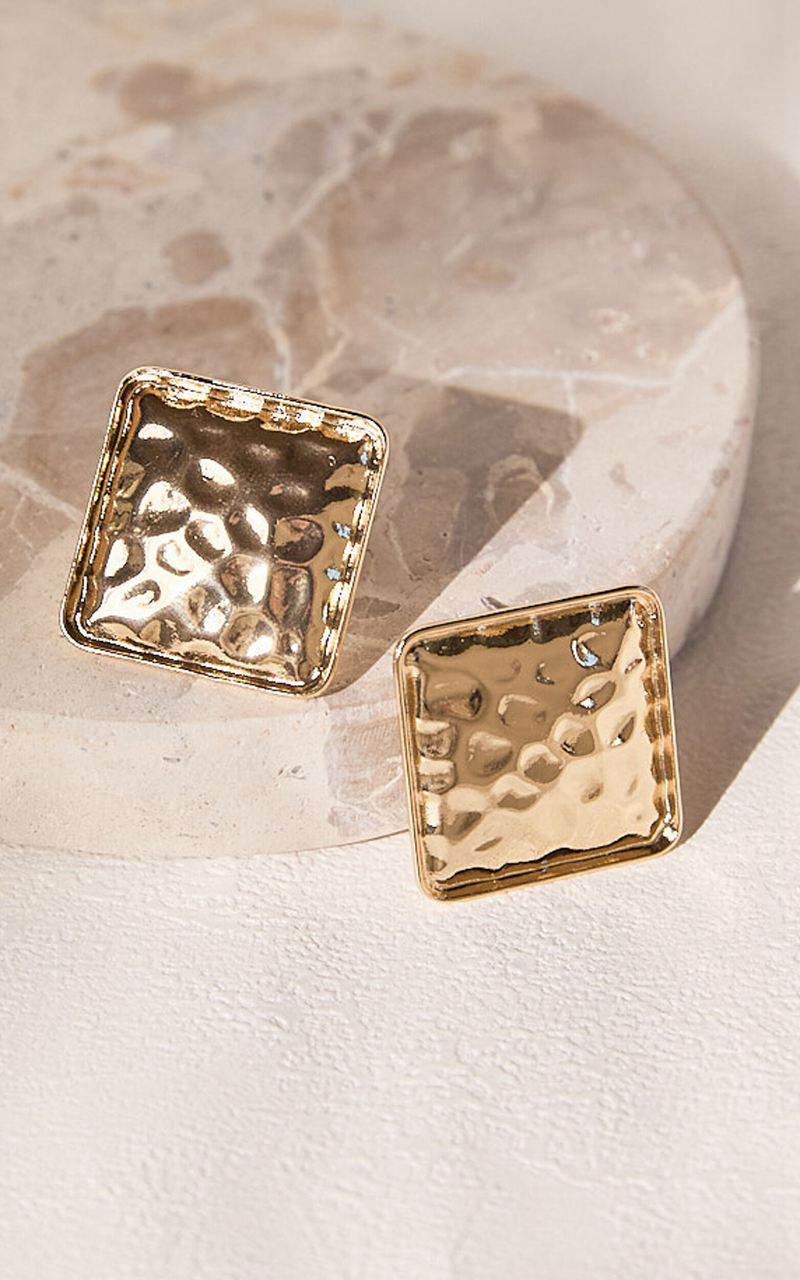 Showpo Dakota Earrings - Statement Distressed Square Earrings Gold | VKYUHE125