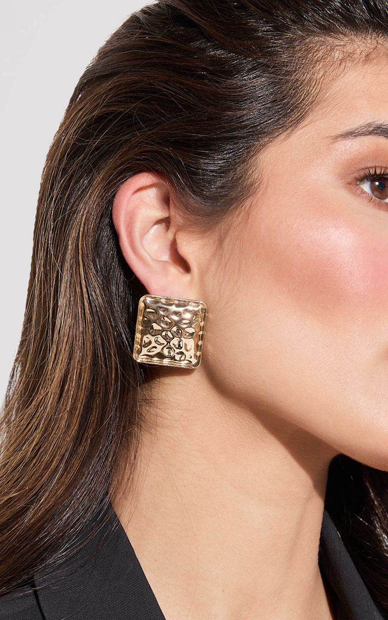 Showpo Dakota Earrings - Statement Distressed Square Earrings Gold | VKYUHE125