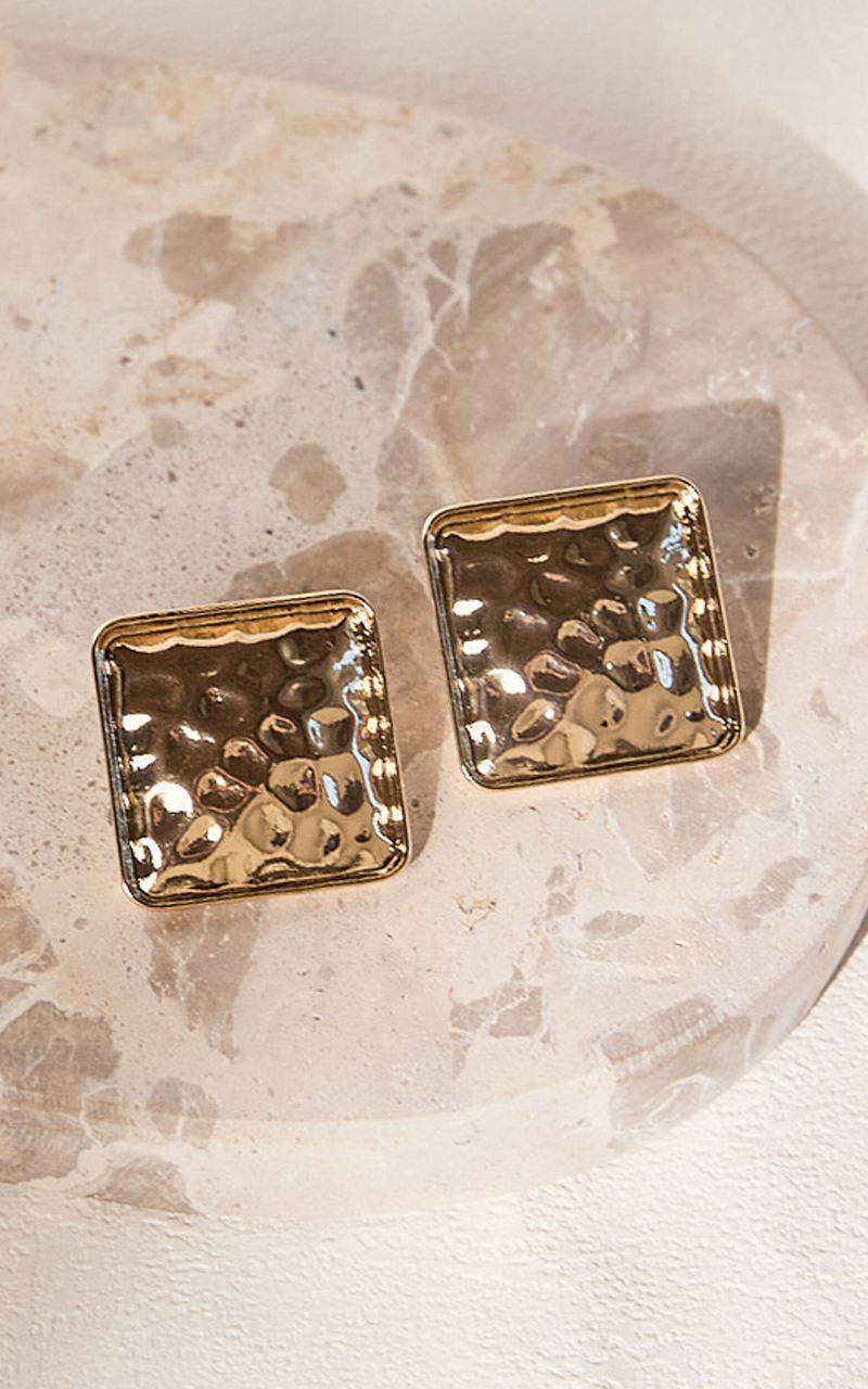 Showpo Dakota Earrings - Statement Distressed Square Earrings Gold | VKYUHE125