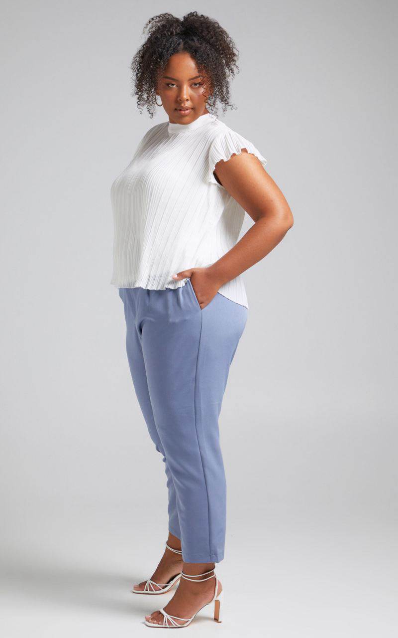 Showpo Damika Pants - High Waist Cropped Pin Tuck Pants Blue | RDLNIG471