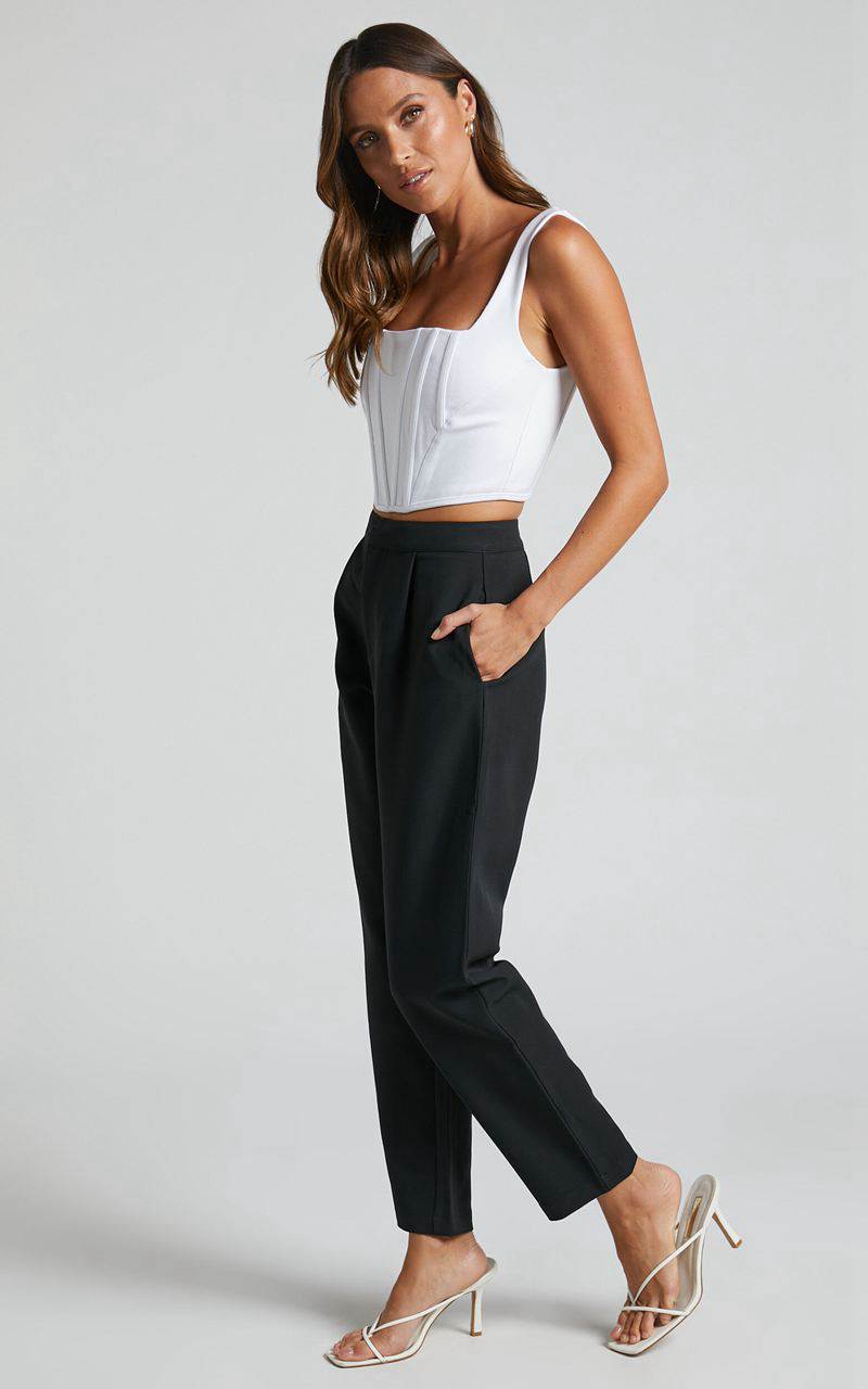 Showpo Damika Pants - High Waist Cropped Pin Tuck Pants Black | GPBIAX927