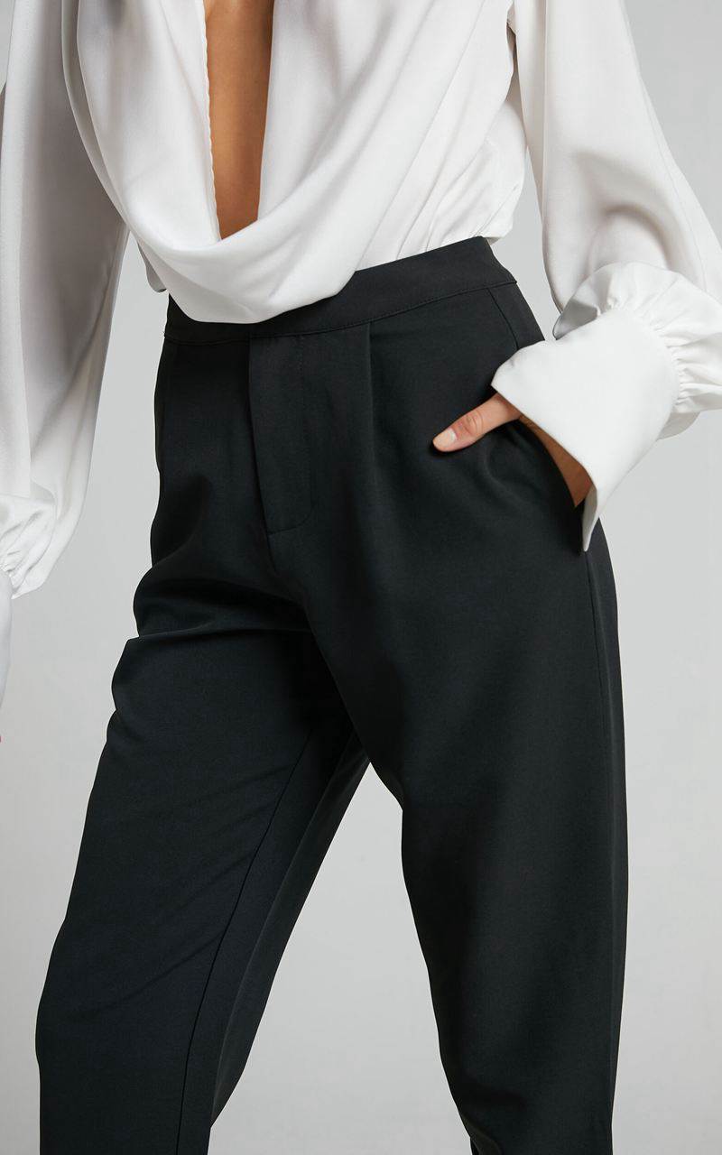 Showpo Damika Pants - High Waist Cropped Pin Tuck Pants Black | GPBIAX927