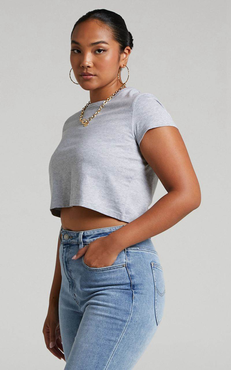 Showpo Danzel Top - Boxy Fit Cap Sleeve Crop Top Grey | KAOUDT563