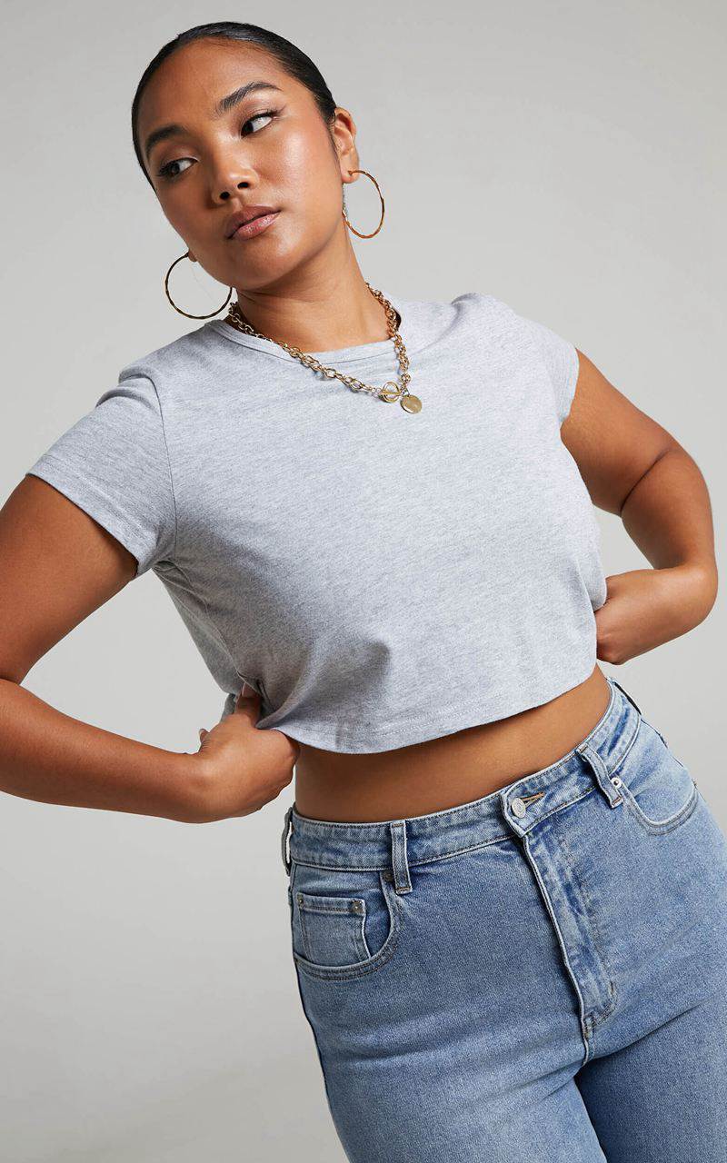 Showpo Danzel Top - Boxy Fit Cap Sleeve Crop Top Grey | KAOUDT563