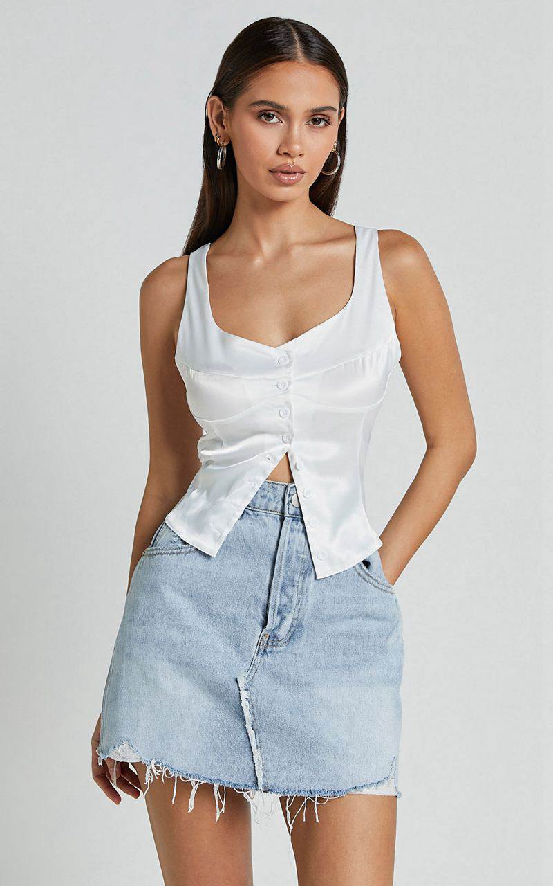 Showpo Daphne Top - Button Down Bust Detail Top Ivory | KHTUSV168