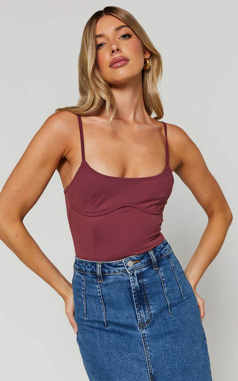 Showpo Daramie Bodysuit - Underbust Detail Bodysuit Burgundy | IHPKWY921