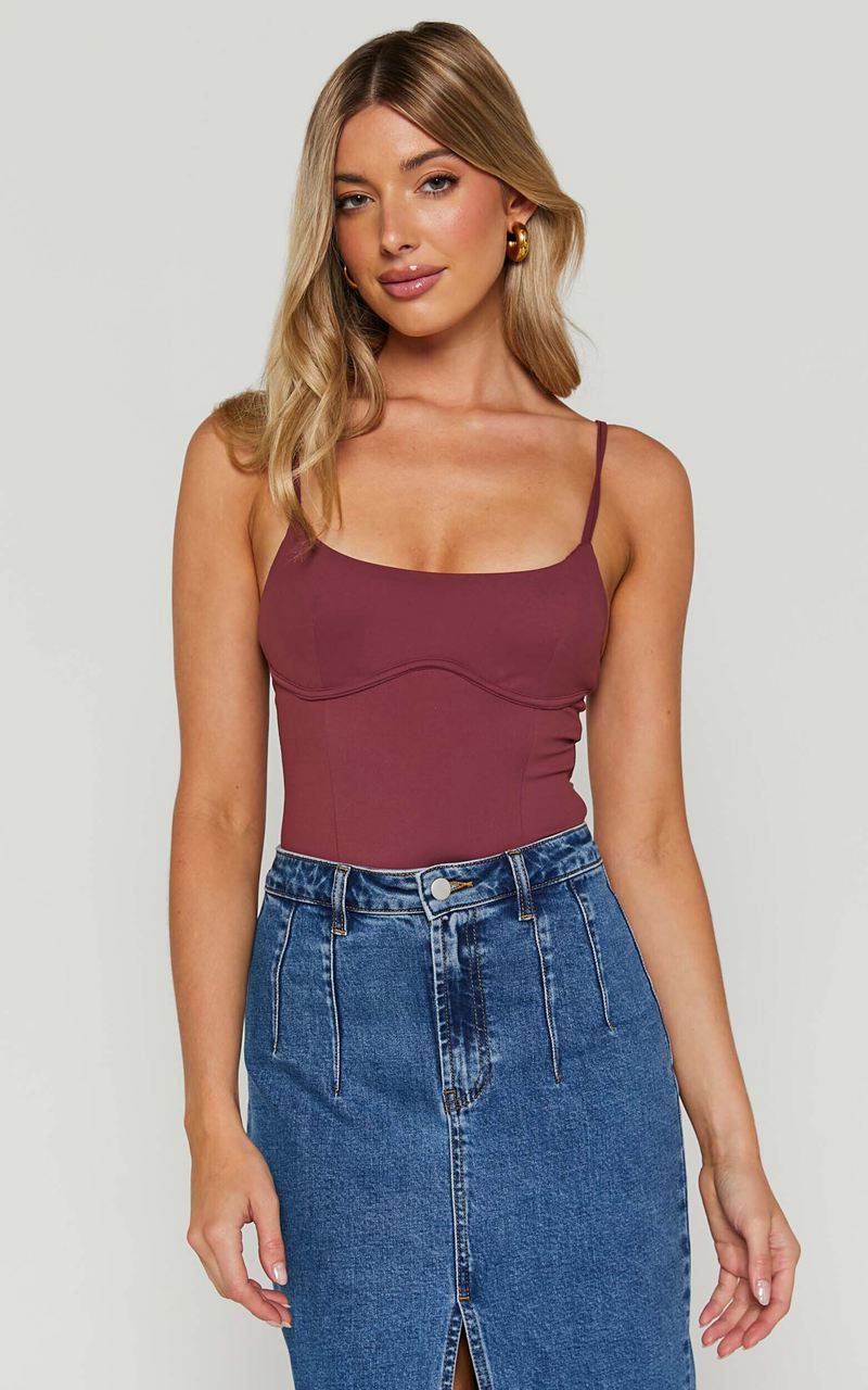 Showpo Daramie Bodysuit - Underbust Detail Bodysuit Burgundy | IHPKWY921