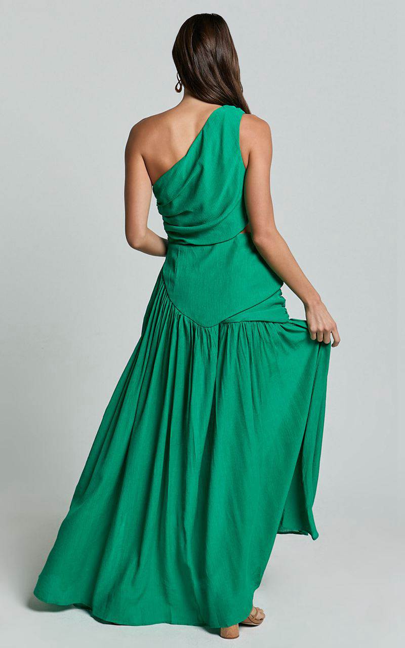 Showpo Darcy Maxi Dress - One Shoulder Side Cut Out Gathered Dress Green | AXDYVN096