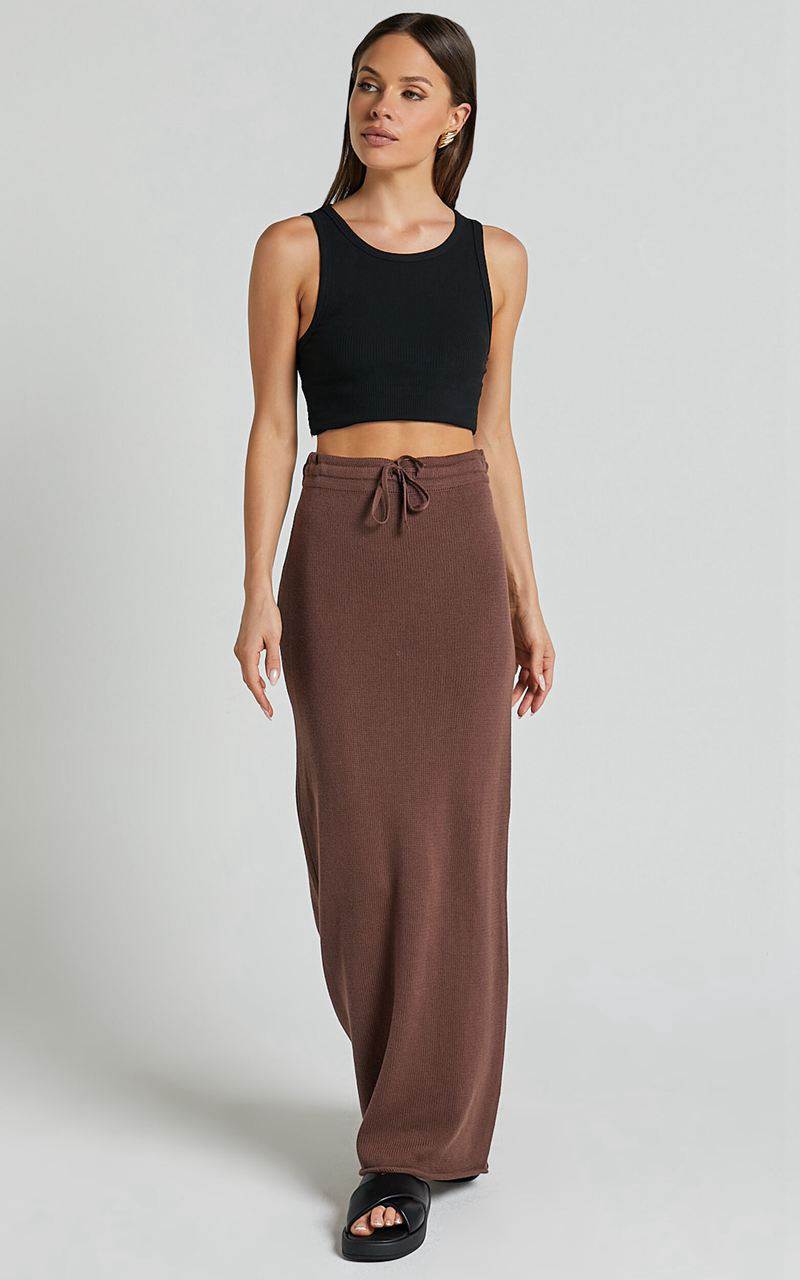 Showpo Dasuri Knit Maxi Skirt - Drawstring Skirt Chocolate | BZXFWG956