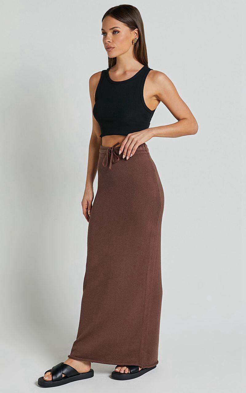 Showpo Dasuri Knit Maxi Skirt - Drawstring Skirt Chocolate | BZXFWG956