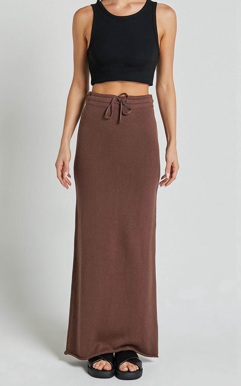 Showpo Dasuri Knit Maxi Skirt - Drawstring Skirt Chocolate | BZXFWG956