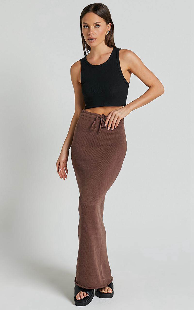 Showpo Dasuri Knit Maxi Skirt - Drawstring Skirt Chocolate | BZXFWG956