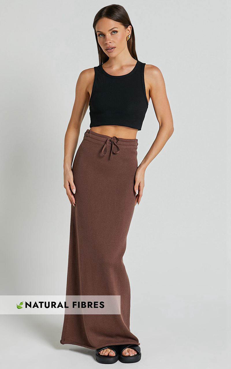 Showpo Dasuri Knit Maxi Skirt - Drawstring Skirt Chocolate | BZXFWG956