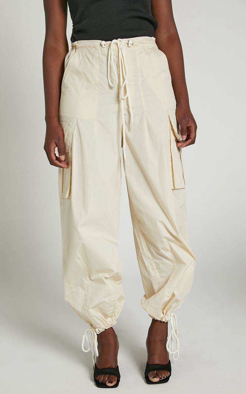 Showpo Dean Pants - Drawstring Cargo Pants Neutral | PLAUQS410