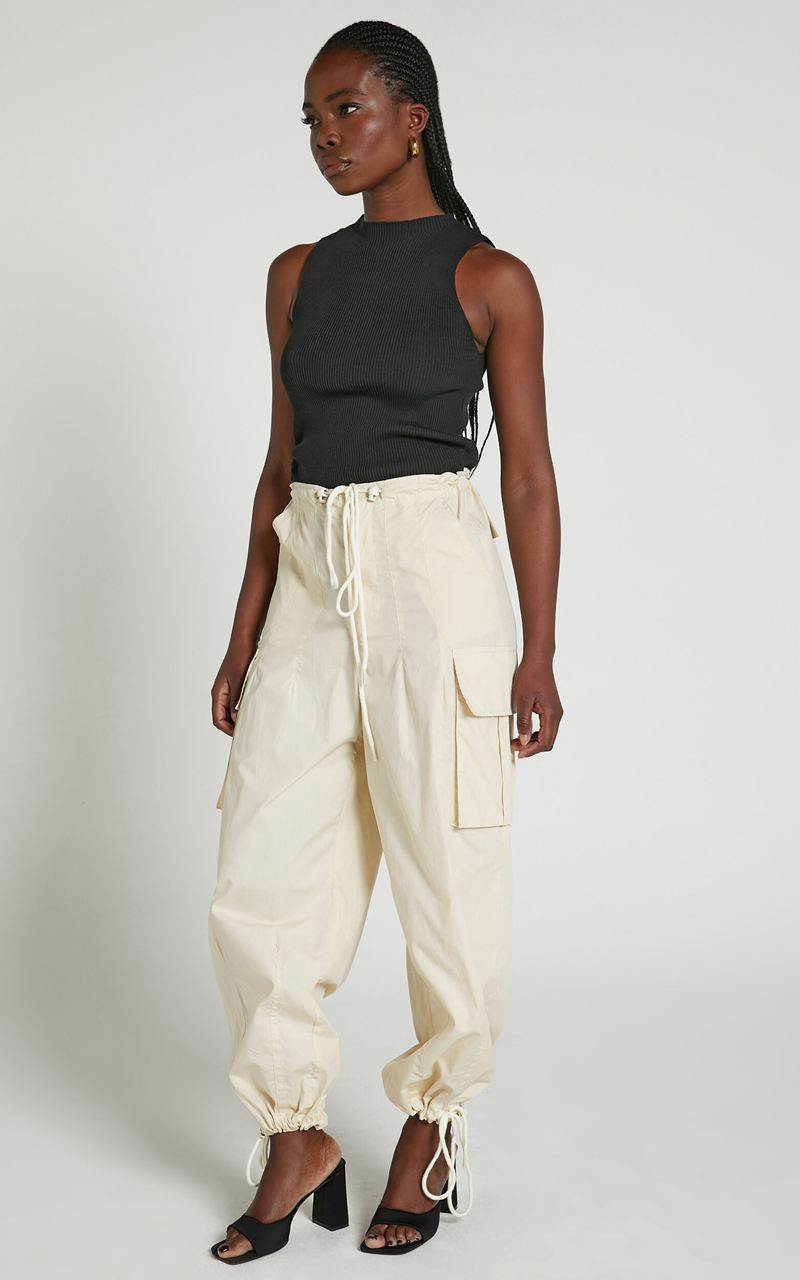 Showpo Dean Pants - Drawstring Cargo Pants Neutral | PLAUQS410