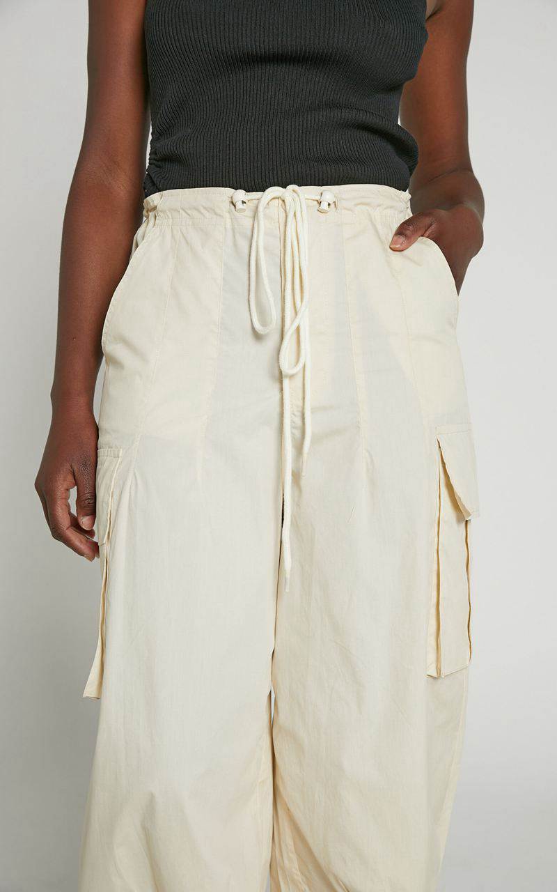 Showpo Dean Pants - Drawstring Cargo Pants Neutral | PLAUQS410