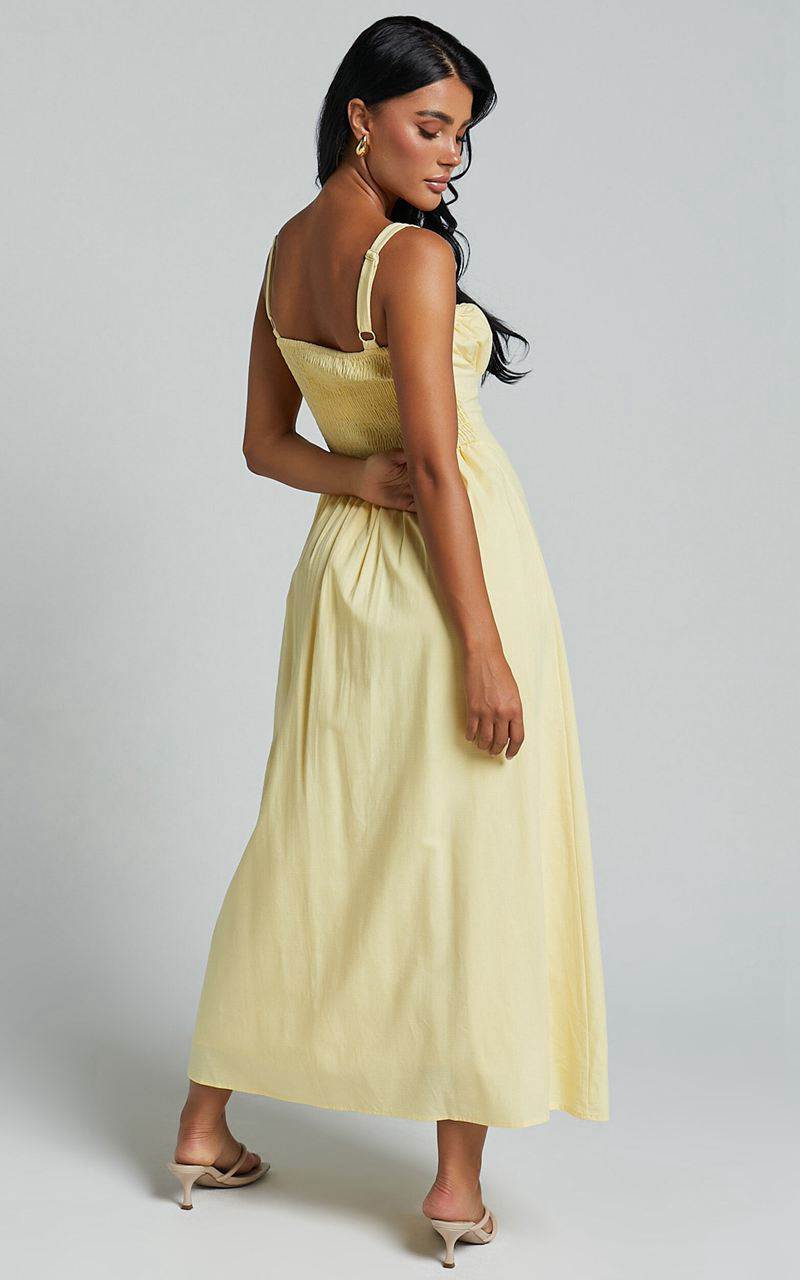 Showpo Debby Midi Dress - Bust Tie Front Sleeveless A Line Dress Lemon | CLBKWH985