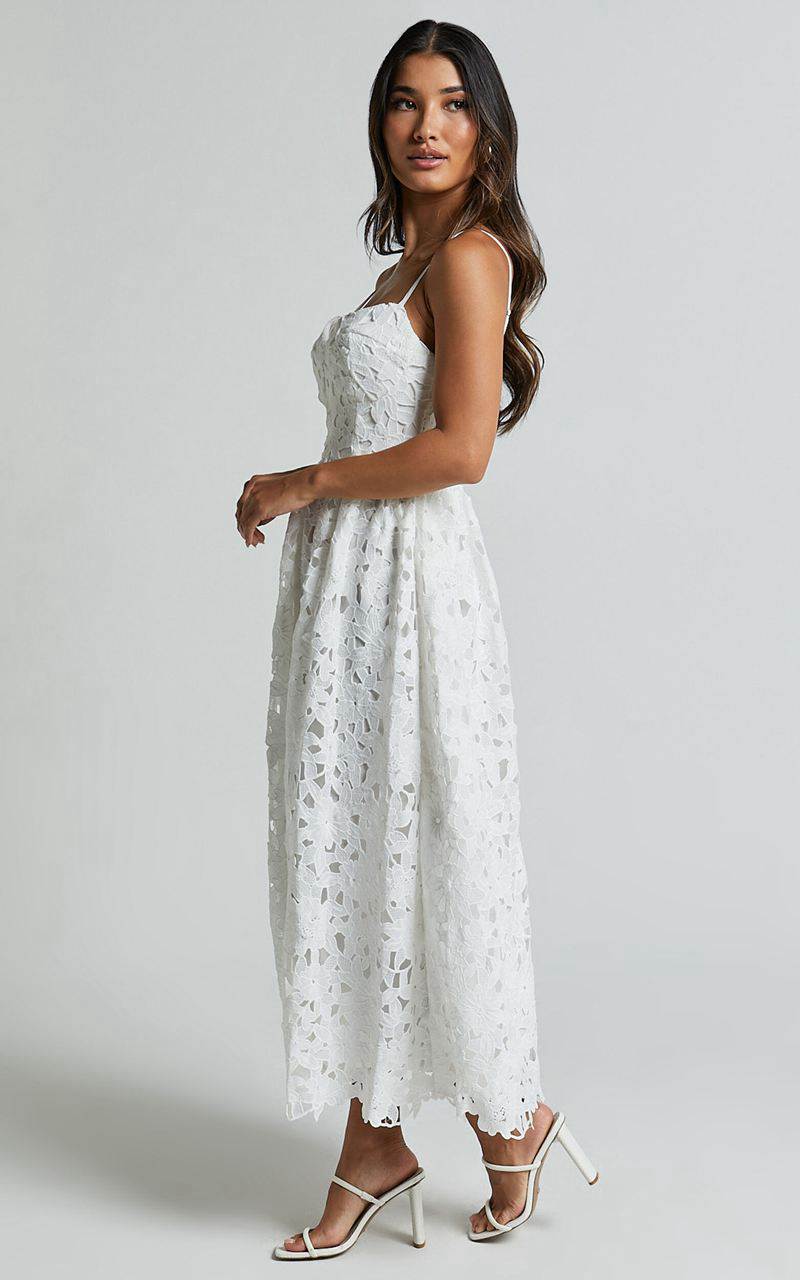 Showpo Deborah Midi Dress - Strappy Sweetheart Neck Corset Lace Dress White | TFZNGR862