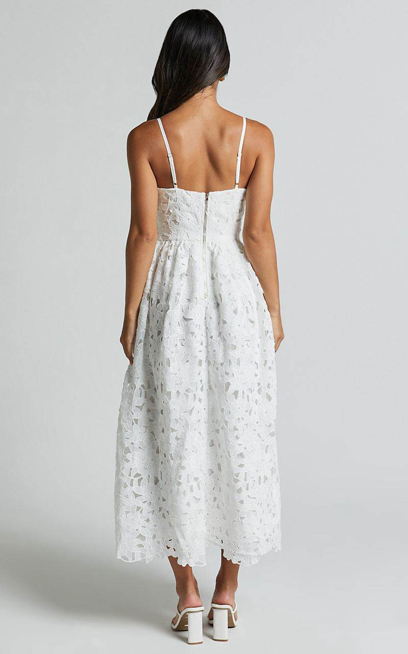 Showpo Deborah Midi Dress - Strappy Sweetheart Neck Corset Lace Dress White | TFZNGR862