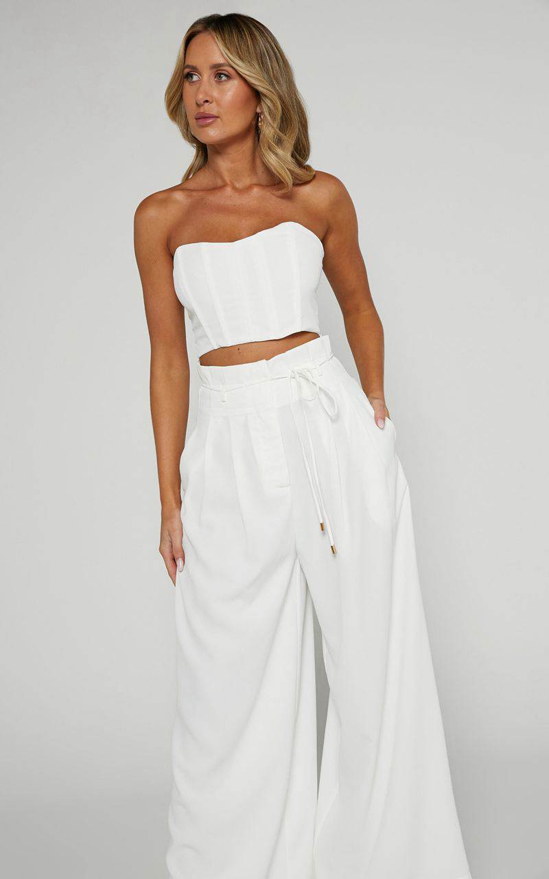 Showpo Denmark Two Piece Set - Strapless Top & Wide Leg Set White | DZAEYS830