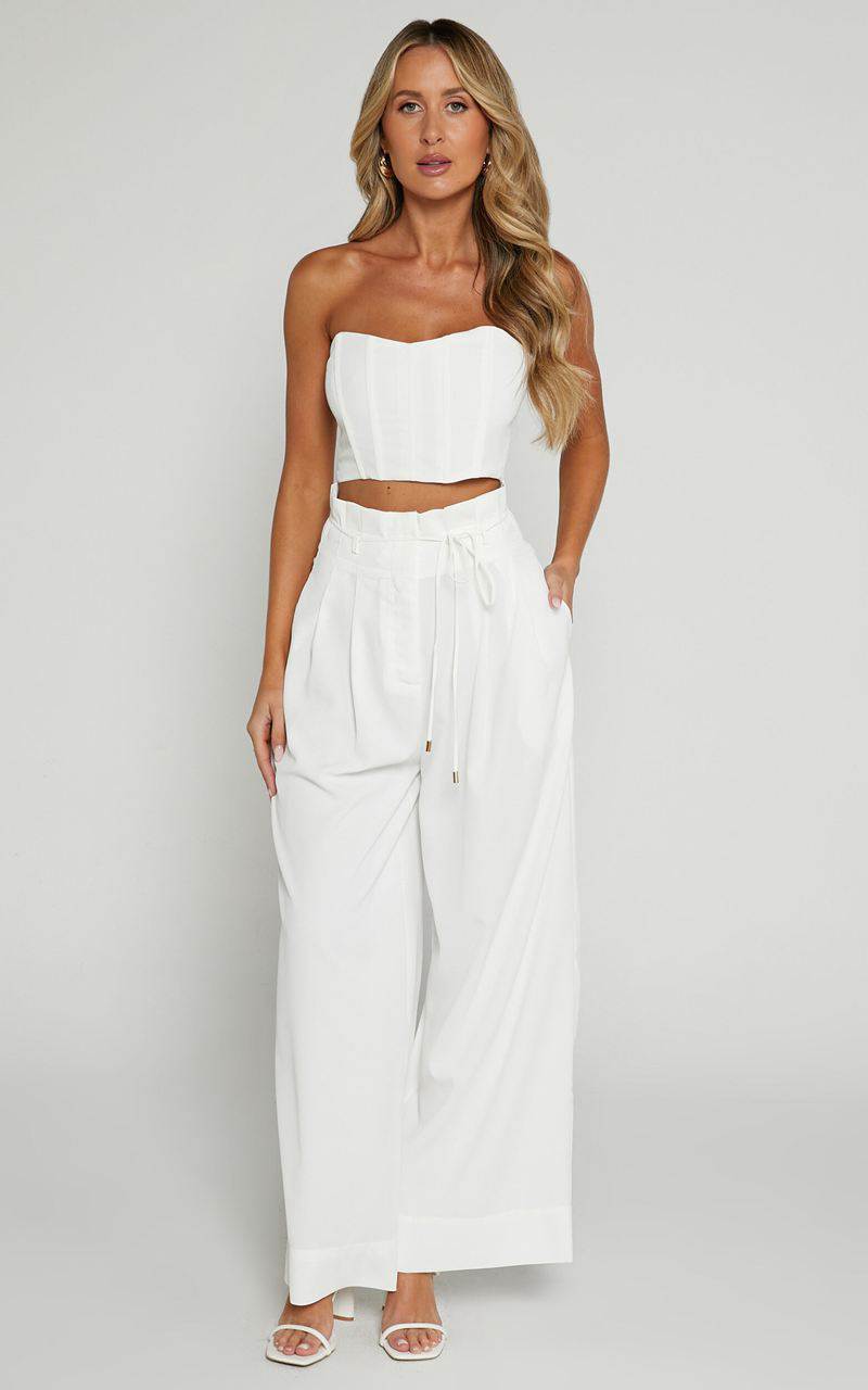 Showpo Denmark Two Piece Set - Strapless Top & Wide Leg Set White | DZAEYS830