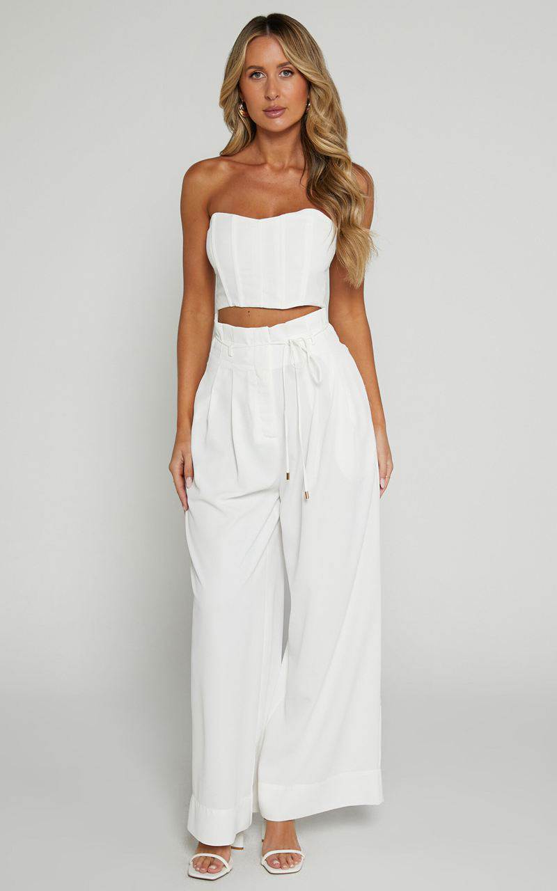 Showpo Denmark Two Piece Set - Strapless Top & Wide Leg Set White | DZAEYS830