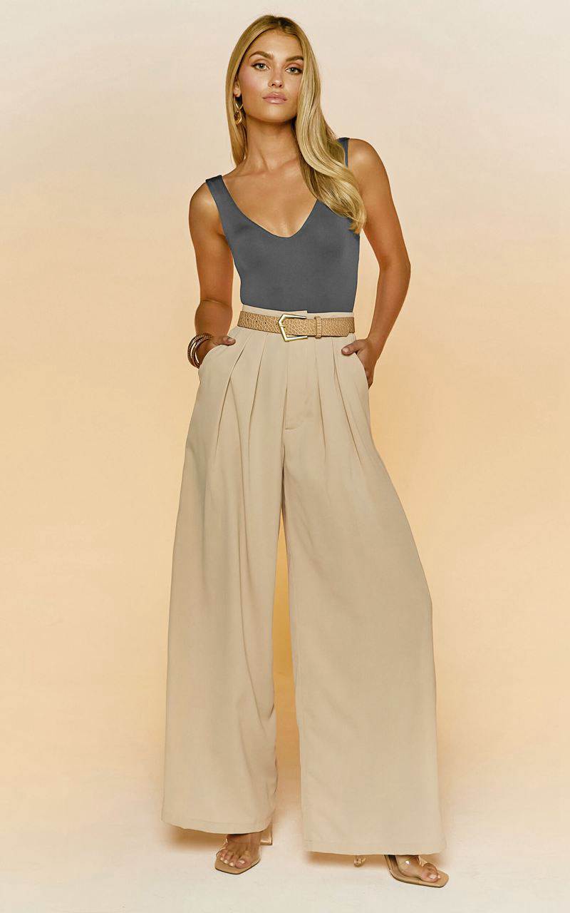 Showpo Denver Pant - High Waisted Straight Leg Full Length Beige | DQXNIB803