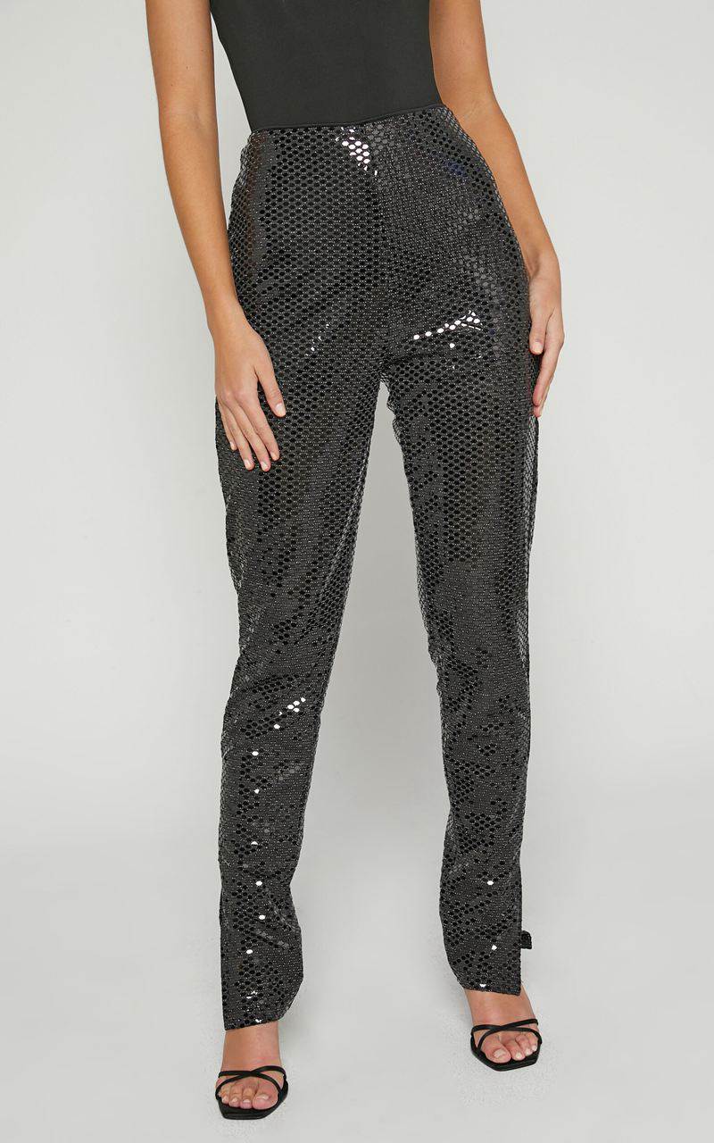 Showpo Deola Pant - Sequin High Waisted Skinny Leg Black | XETMQV857