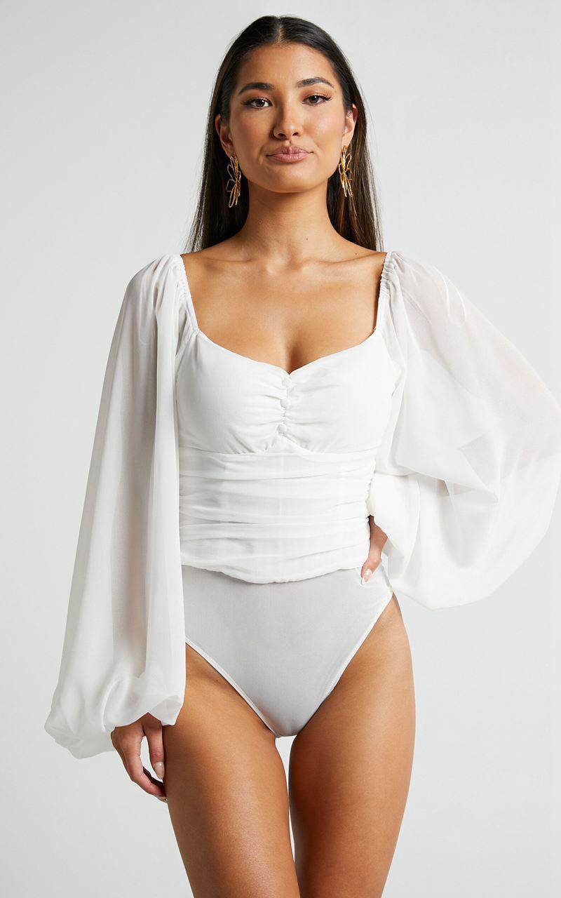 Showpo Dermot Bodysuit - Balloon Sleeve Bodysuit White | LTVZSJ897