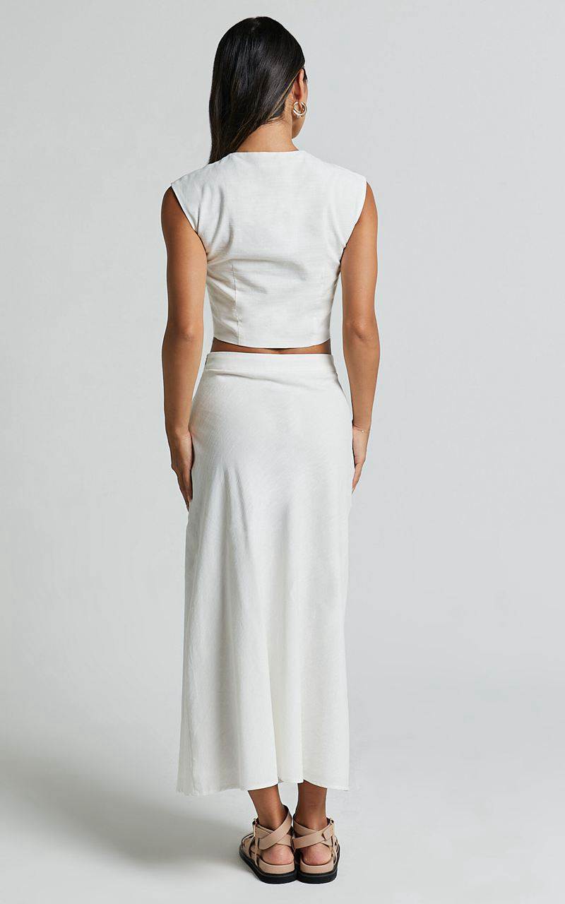 Showpo Devan Two Piece Set - Ruched Crop Top And A Line Midi Skirt Set White | YURLPX716