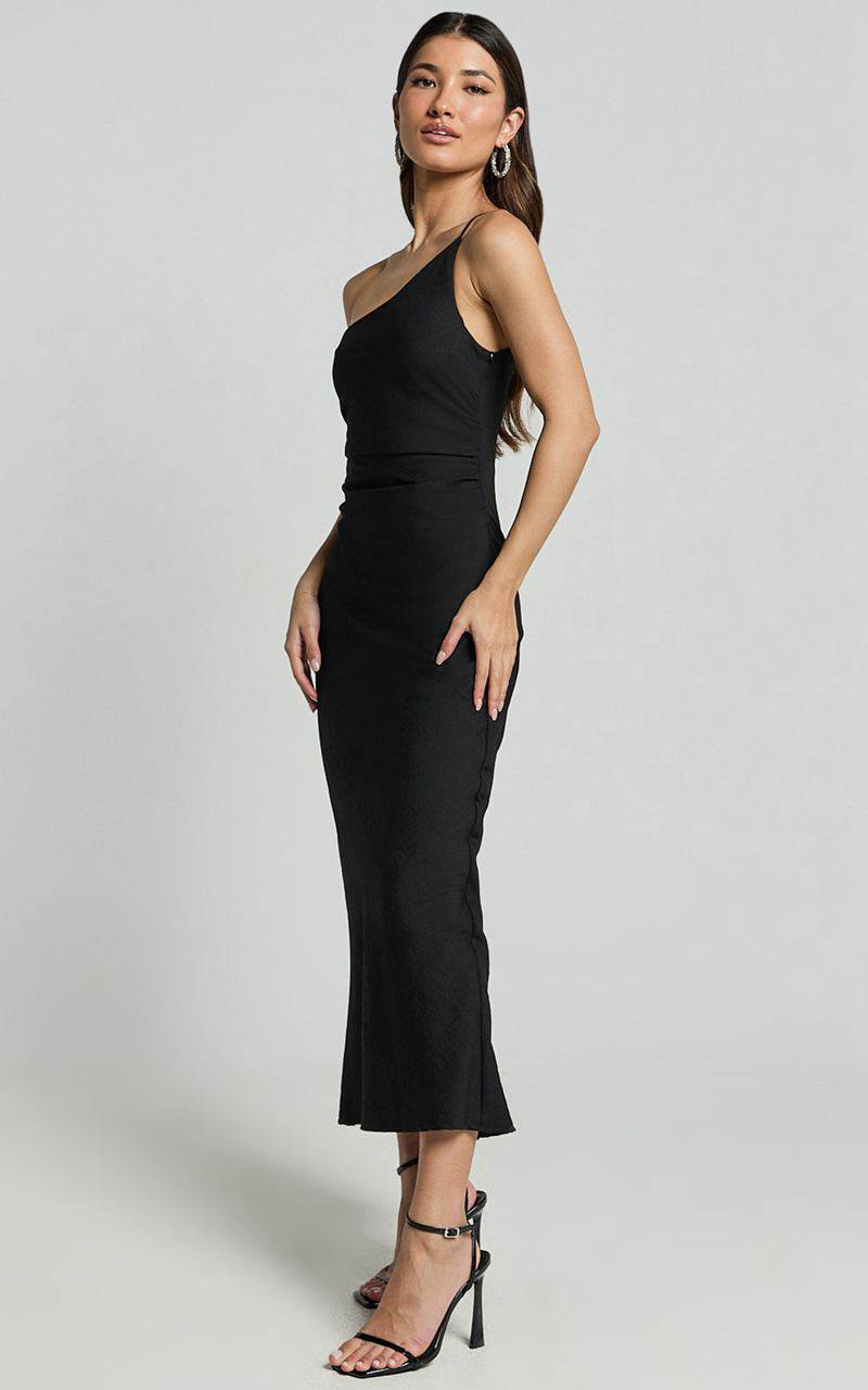 Showpo Devon Maxi Dress - One Shoulder Slip Dress Black | CNIPZR156