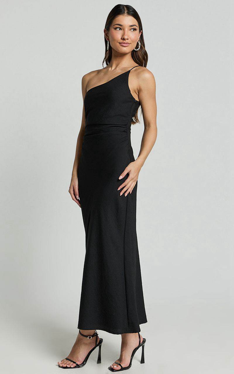 Showpo Devon Maxi Dress - One Shoulder Slip Dress Black | CNIPZR156