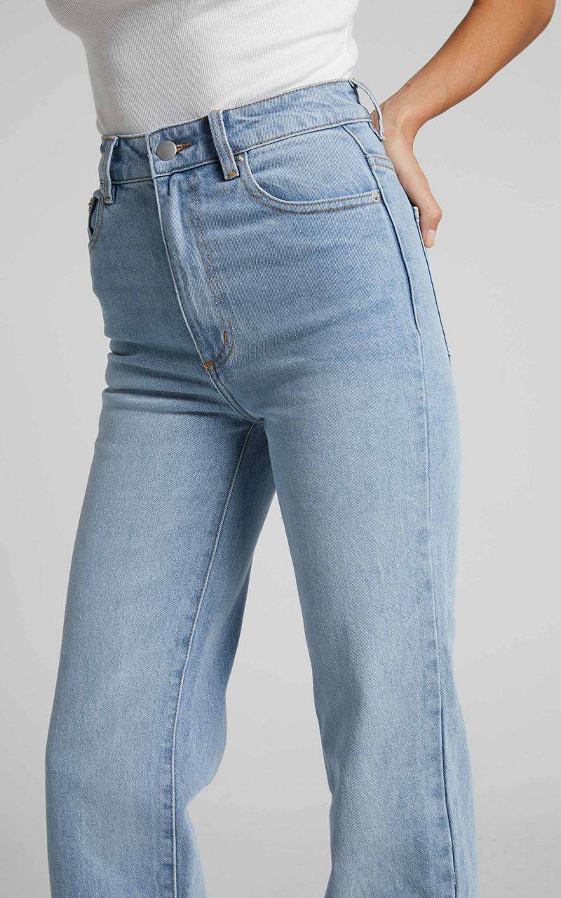 Showpo Dexter Jeans - High Waisted Straight Leg Denim Jeans Mid Blue Wash | LHVBTS271