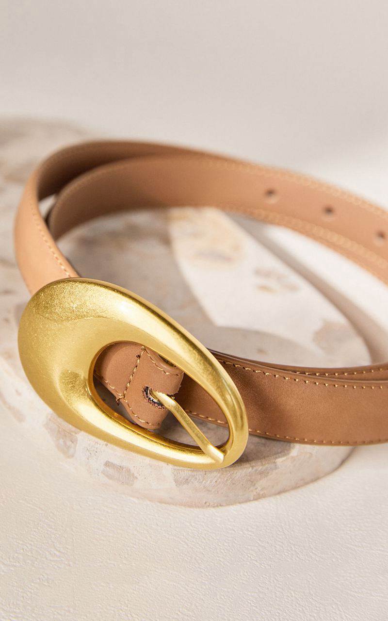 Showpo Diana Belt - Oval Shape Large Buckle Detail Belt Tan | NOHQCK267