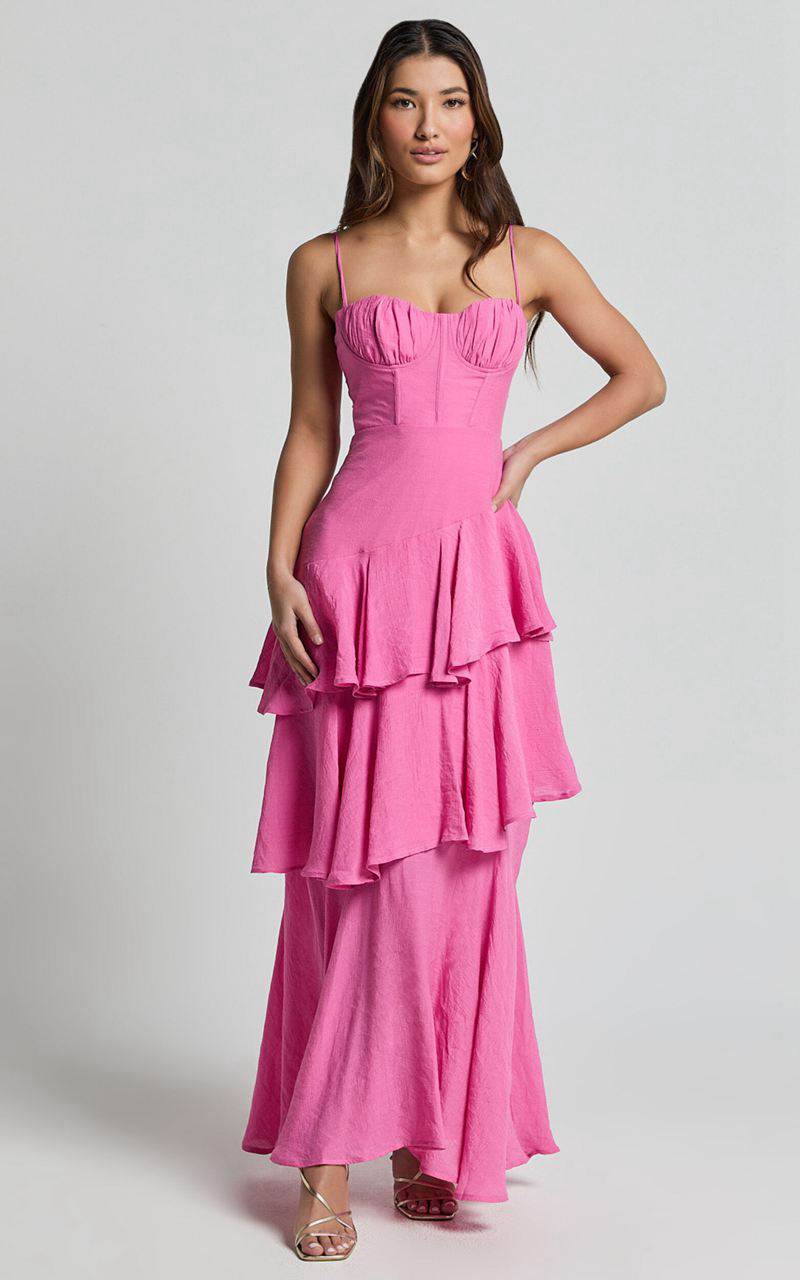 Showpo Diana Midi Dress - Sweetheart Ruched Bust Layered Dress Hot Pink | KOQMFZ967