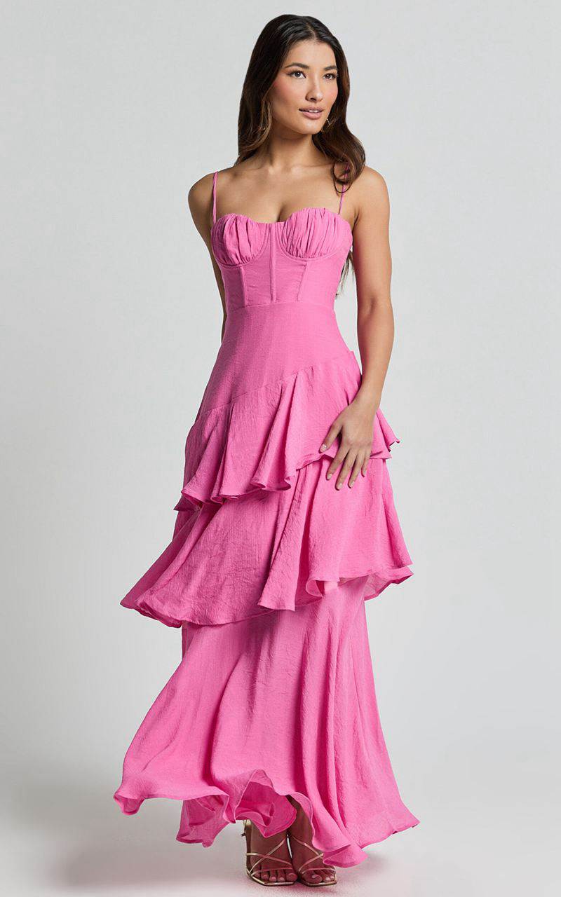 Showpo Diana Midi Dress - Sweetheart Ruched Bust Layered Dress Hot Pink | KOQMFZ967