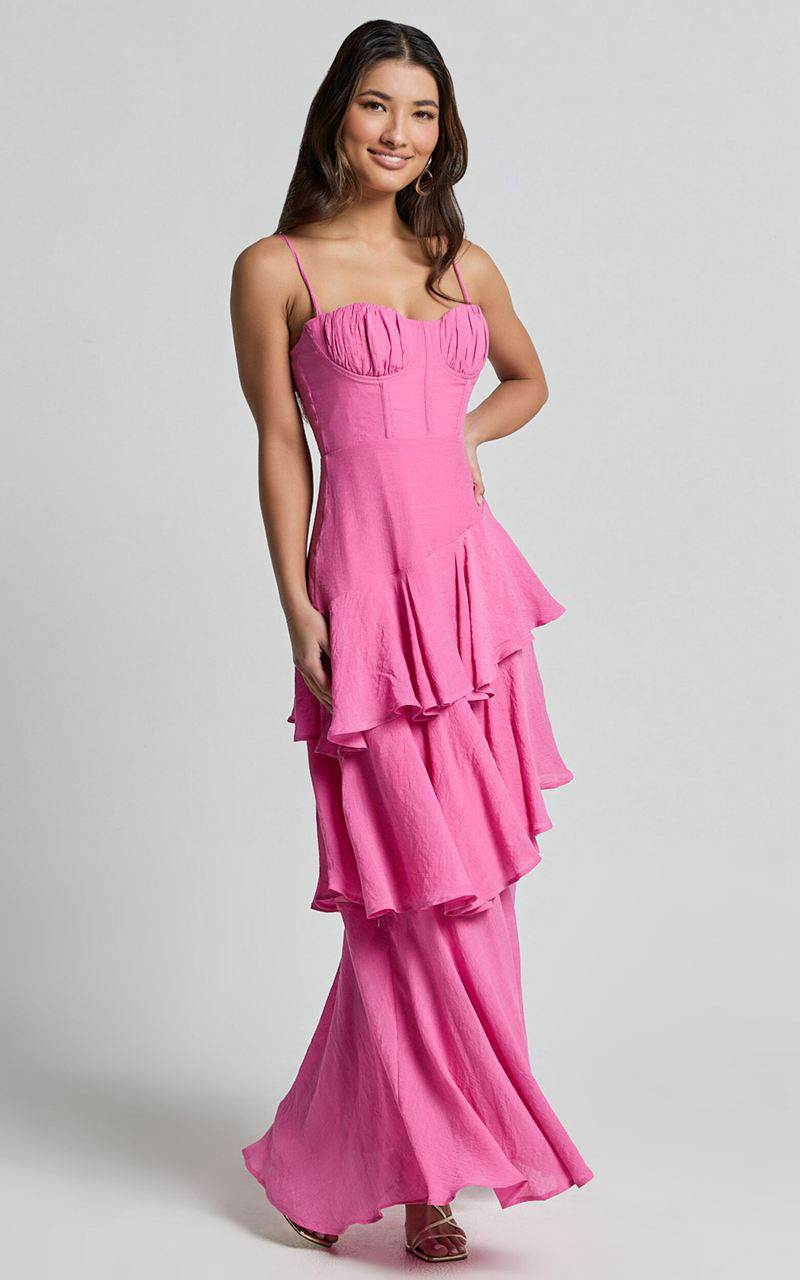 Showpo Diana Midi Dress - Sweetheart Ruched Bust Layered Dress Hot Pink | KOQMFZ967