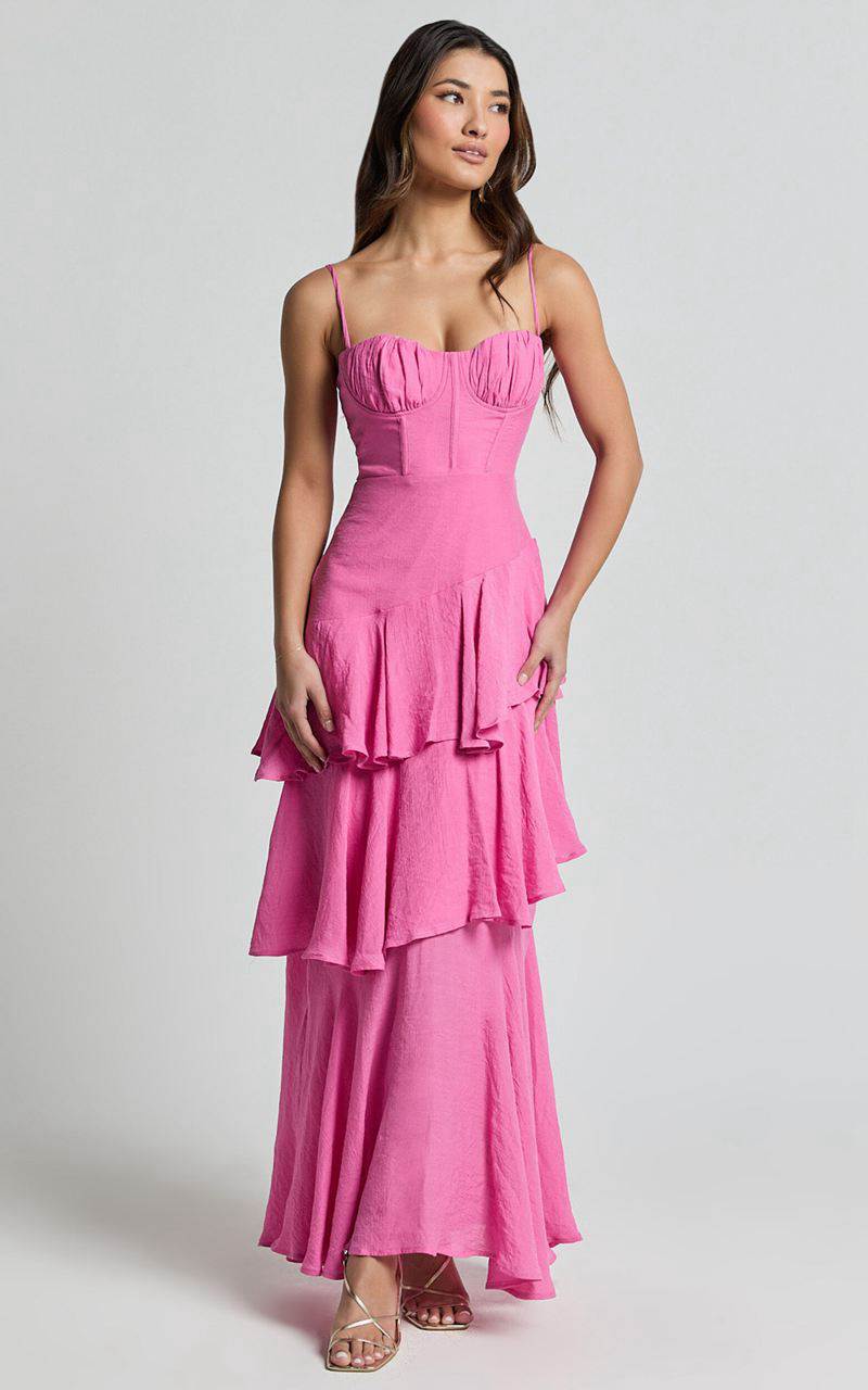 Showpo Diana Midi Dress - Sweetheart Ruched Bust Layered Dress Hot Pink | KOQMFZ967