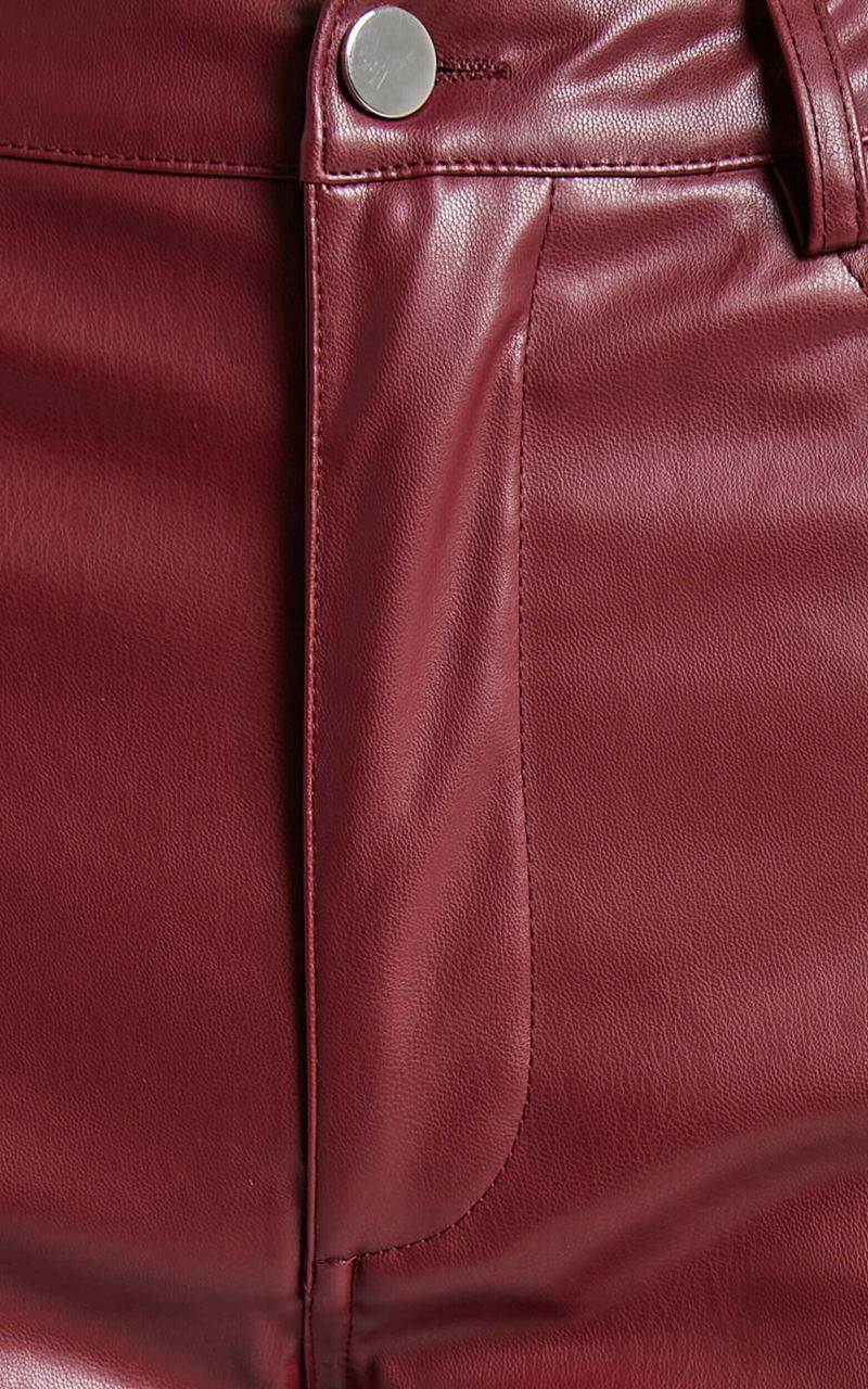 Showpo Dilyene Pants - Mid Waist Straight Leg Faux Leather Pants Wine | QDLWCK129