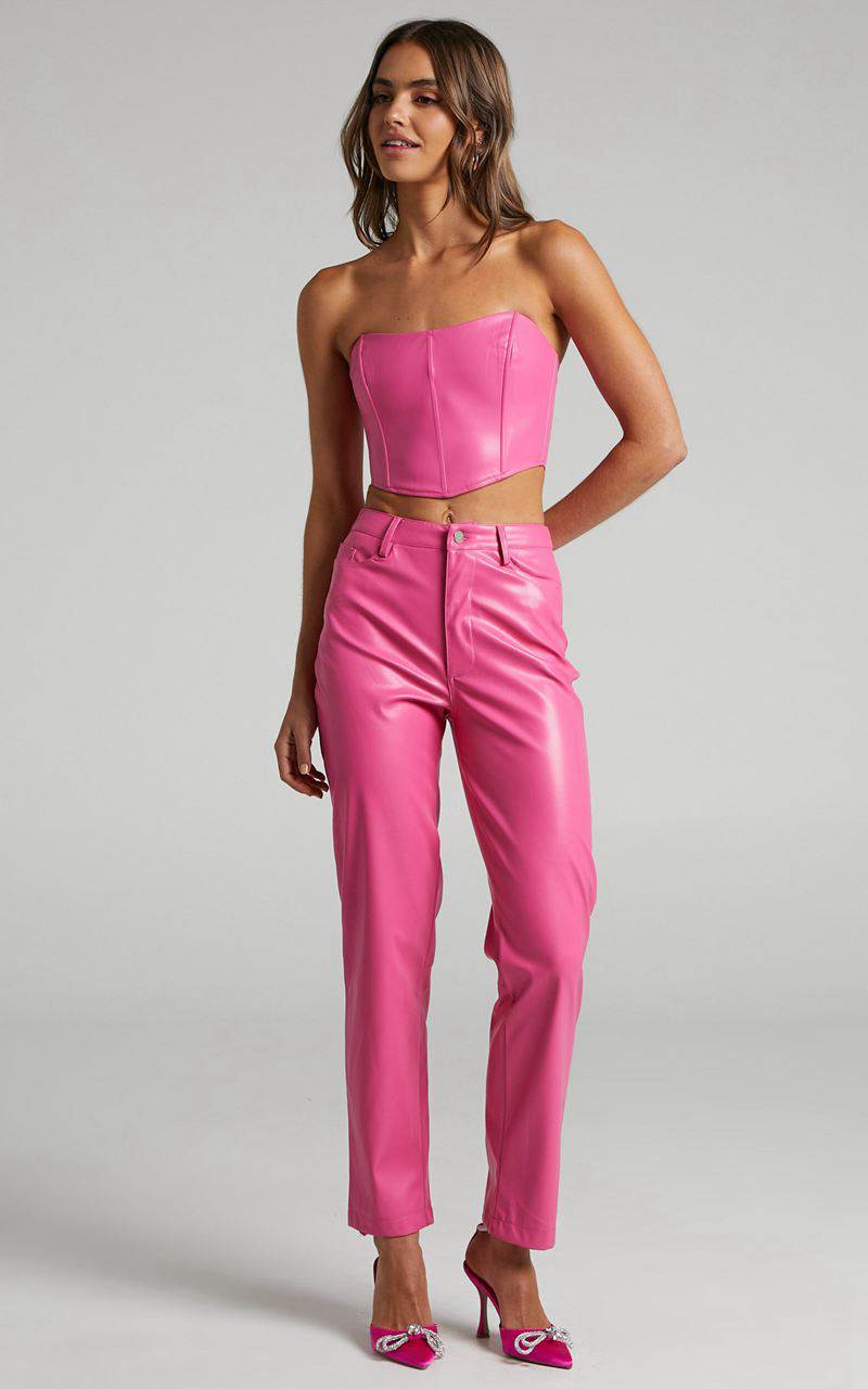 Showpo Dilyene Pants - Mid Waist Straight Leg Faux Leather Pants Hot Pink | GNCILV168