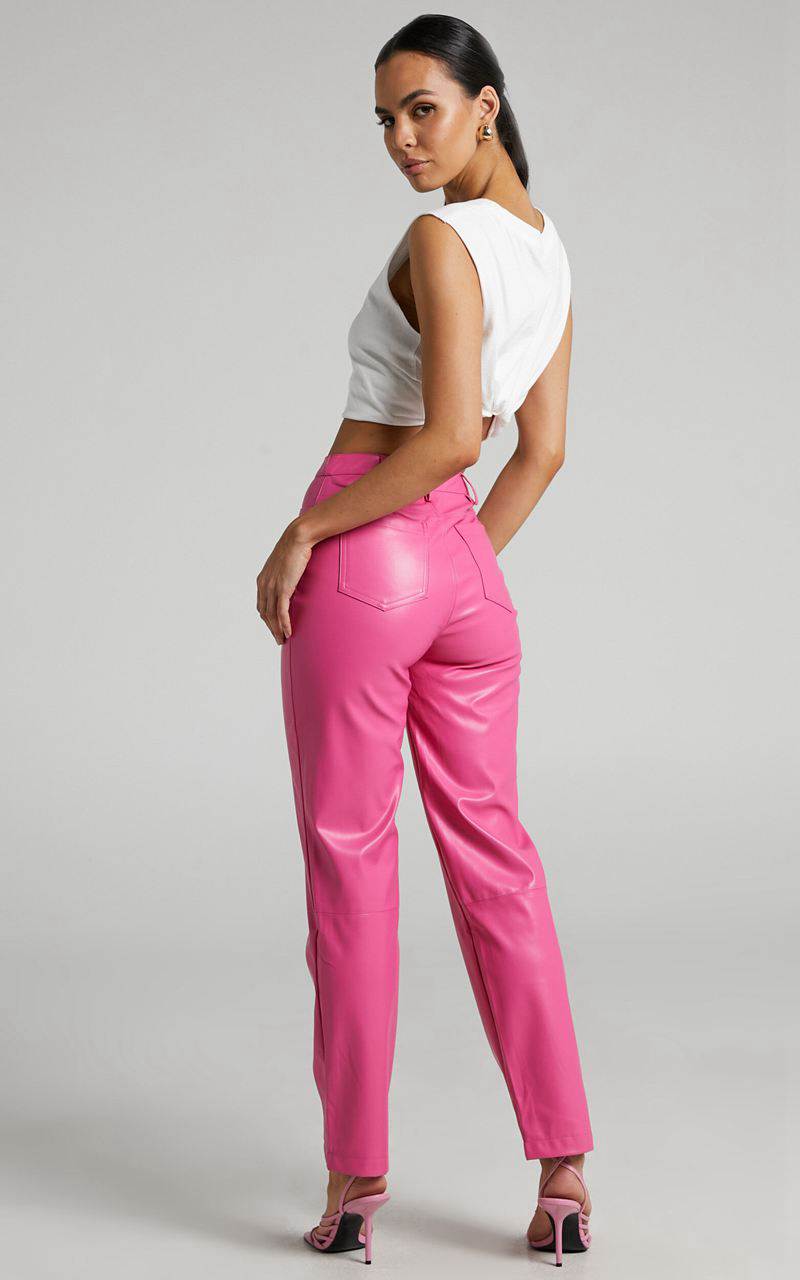 Showpo Dilyene Pants - Mid Waist Straight Leg Faux Leather Pants Hot Pink | GNCILV168