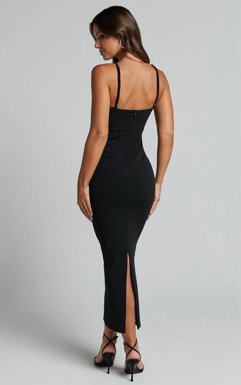 Showpo Dominika Midi Dress - Halter Neck Cut Out Bodycon Dress Black | HYFSGL890