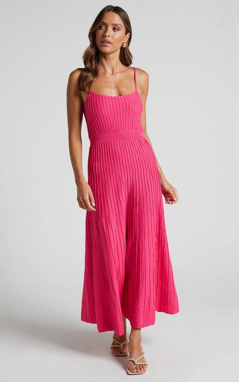 Showpo Donissa Midi Dress - Panelled Knit Dress Hot Pink | IMULDC157